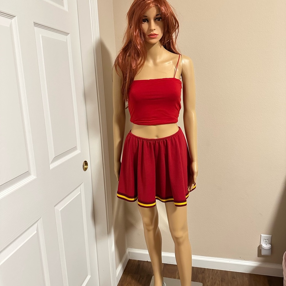 Skirt & Top Set —Cheerleader Lady Set Red Mini Skirt & Red Cropped Tops Gorgeous